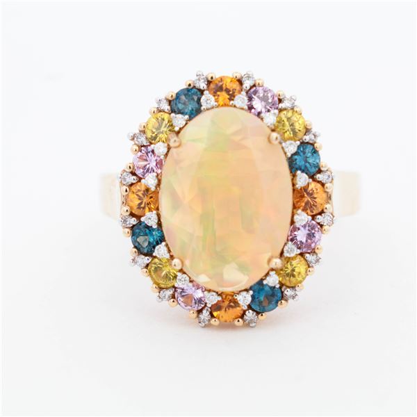 14KYG Opal & Multicolor Sapphire Dress Ring, 7.25