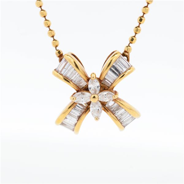 18KYG 0.72ctw Diamond Bow Necklace, 16"