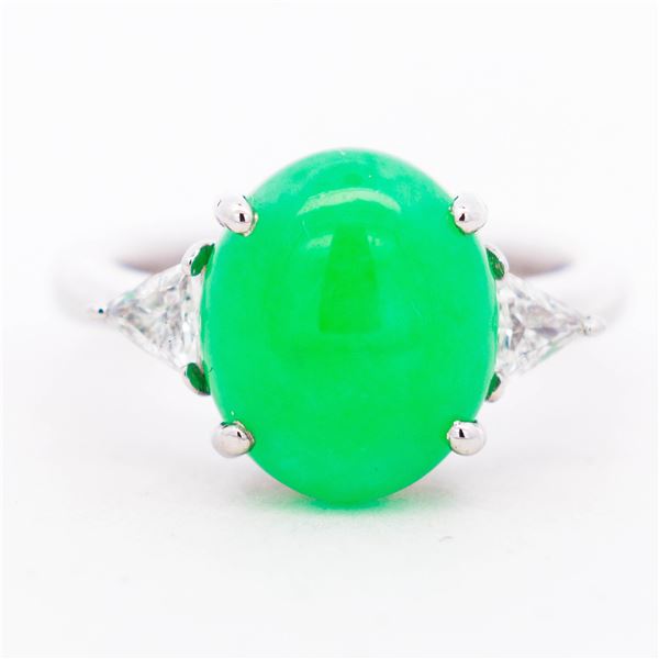 Pt900 4.695ct Jade & .30ctw Diamond Ring, sz 5.75