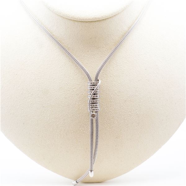 Sculptural Platinum & 1.08ct Diamond Mesh Lariat Necklace 24"