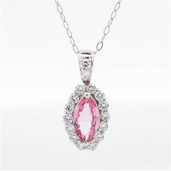 Platinum 1.013ct Pink Sapphire & 0.52ctw Diamond Cluster Pendant Necklace w/Gem Report, 18"