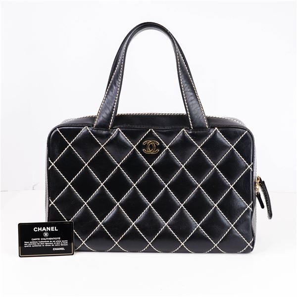 Chanel Wild Stitch Black Calfskin Handbag 7 Series w/COA