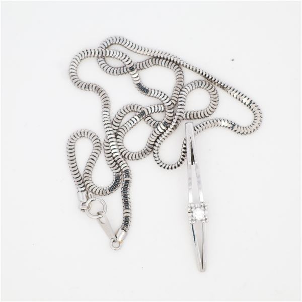 Pt850/Pm 1970s Minimalist Modernism Diamond Bar Necklace 16.5"