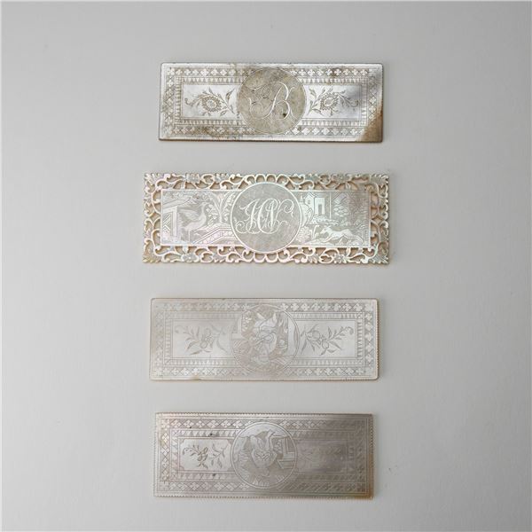 4pc Chinese Rectangular Mother of Pearl Figural Gaming Chips