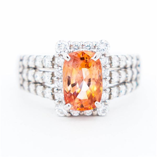 Pt900 2.49ct No Heat Padparadscha Sapphire & .92ctw Natural Diamond Ring, 7 w/Report