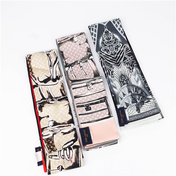 Lot of 3 Auth. Louis Vuitton Silk Twilly Scarves