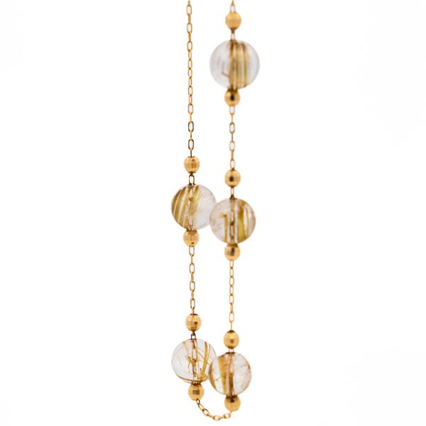18KYG Rutilated Quartz & Tigers Eye Bracelet