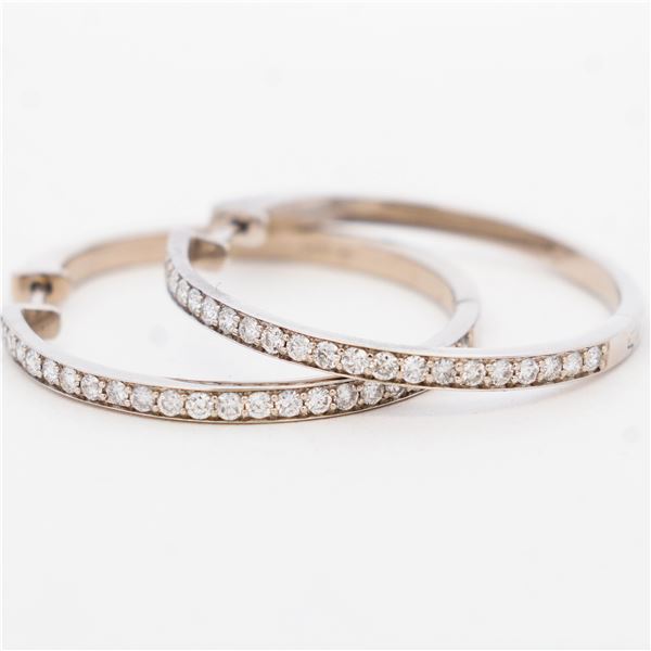 14KWG 1.00ctw Natural Diamond Hoops 1.25"