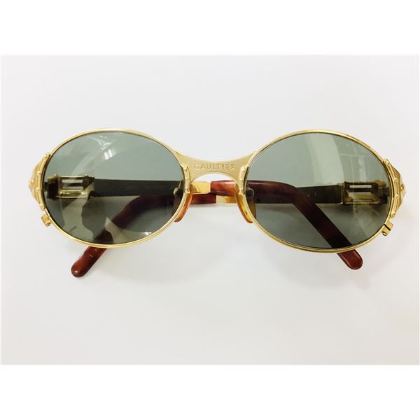 90s Runway Archive Jean Paul Gaultier 56-5106 Bullet Motif Gold Frame x Tortoiseshell Wind Color Len