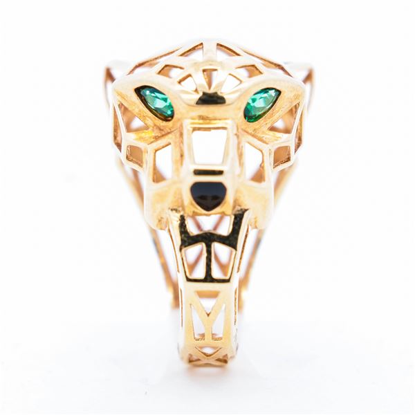 18KYG Emerald & Black Onyx Panther Ring, sz 6
