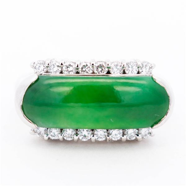 Pt900 Estate 4.27ct Jade & .37ctw Natural Diamond Ring, 6.5