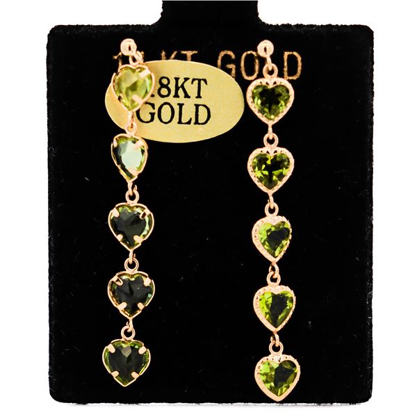 18KYG 3.55ctw Peridot Heart Drop Earrings 4.5 cm