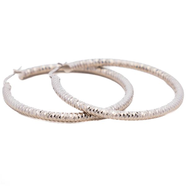 14K White Gold Italian Textured Hoops 1.5"