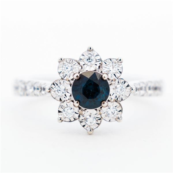 14KWG Effy 0.57ct Sapphire & .43ctw Natural Diamond Halo Ring, 7