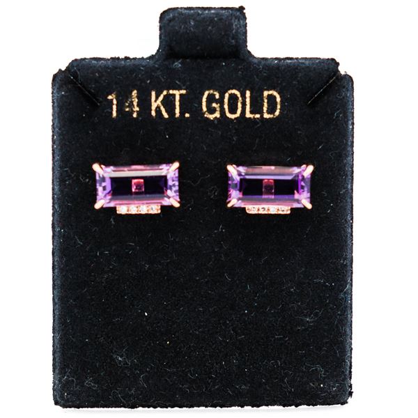 14K Rose Gold 3.10ctw Amethyst & Natural Diamond Earrings Effy