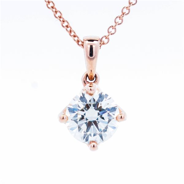14K Rose Gold 1.00ct F-VS Lab Grown Diamond Solitaire Necklace 18"