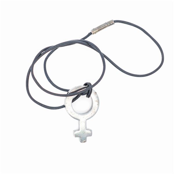 Gucci Femme Sterling Silver Pendant on Gucci Leather & Sterling Cord 16"