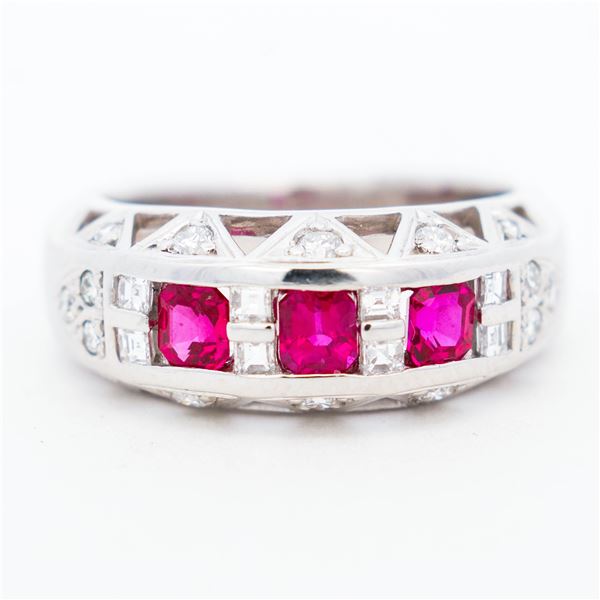 Platinum .63ctw Ruby and .43ctw Natural Diamond Ring sz 5.75