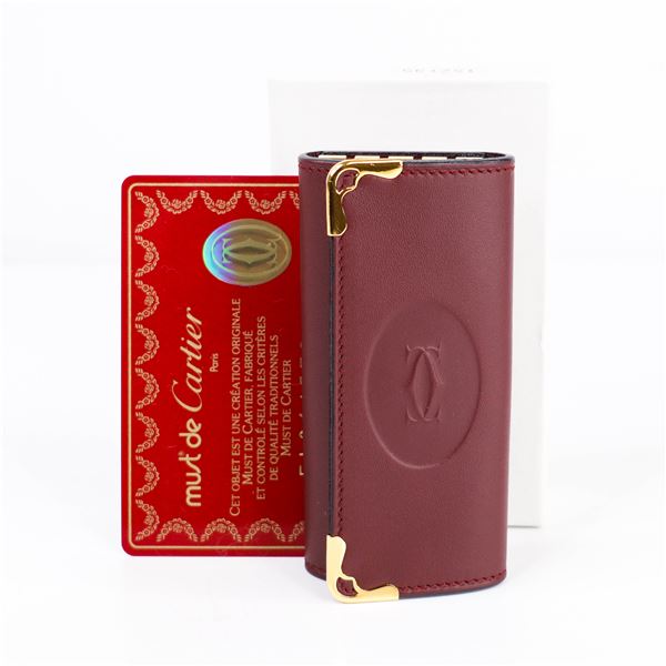 Cartier â€œMust de Cartierâ€ 4-Hook Key Case - Burgundy Calfskin & Gold H