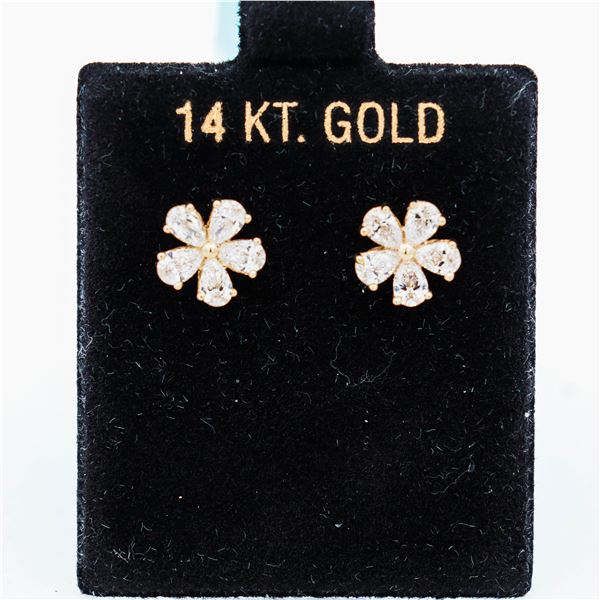 14KYG 1.00ctw 5 Petal Flower Pear Cut Lab Diamond Stud Earrings