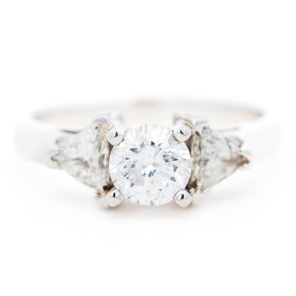 Platinum 1.10ctw Diamond/ 0.75ct Center Round Brilliant Natural Ring, sz 6.75