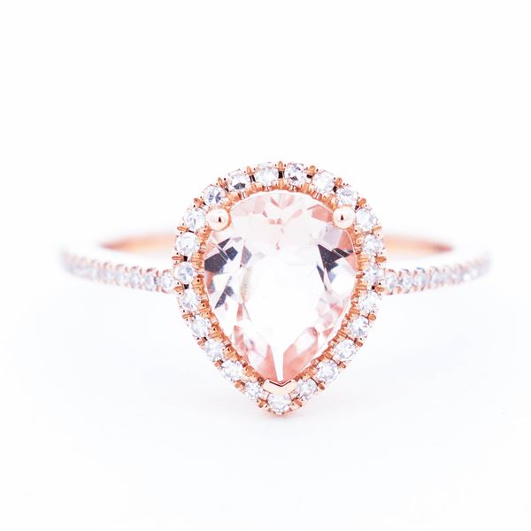 14KRG Effy 1.61ctw Morganite & Natural Diamond Halo Ring, 7, $3,499.00 Retail Tag