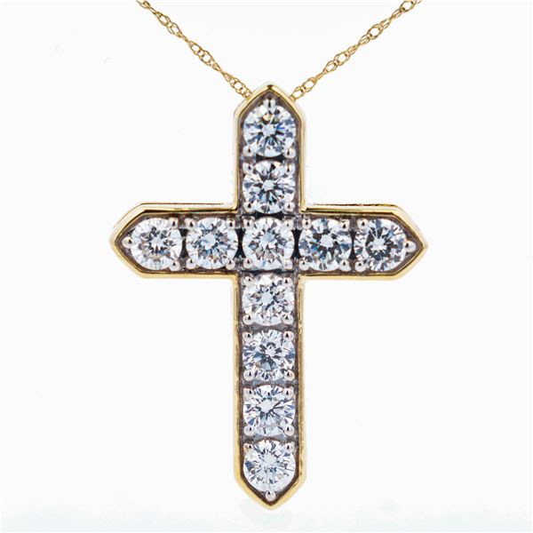 14KYG 2.00ct Lab Diamond Cross Pendant/Necklace 18"