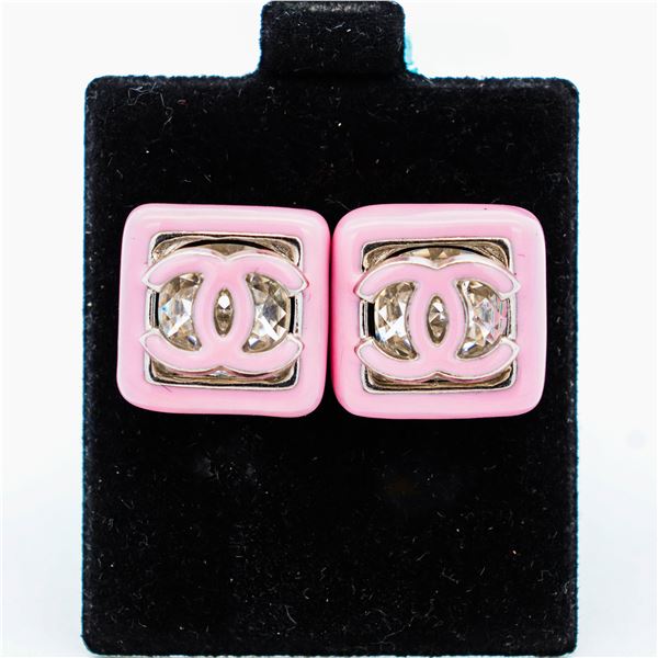 Chanel Pink Enamel & Crystal Cushion Studs 2019 C