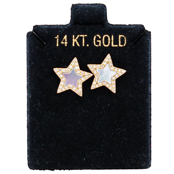 14KYG Effy 0.21ctw Diamond & Mother of Pearl Star Studs