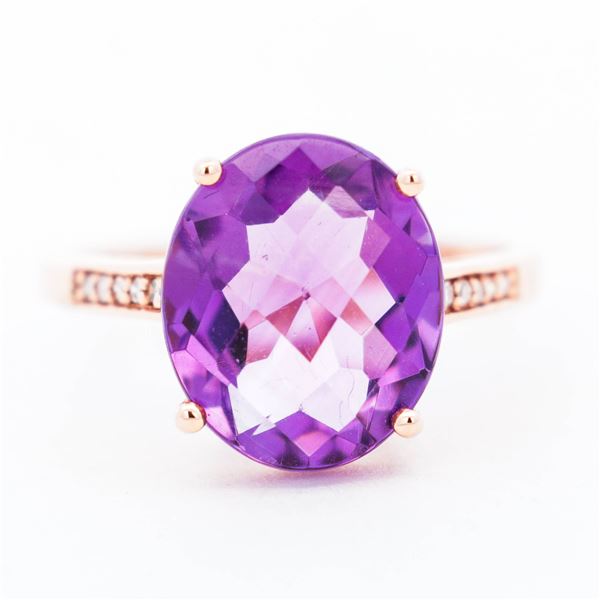 14KRG Effy 4.19ctw Amethyst & Natural Diamond Ring, 7, $1,624.00 Retail Tag