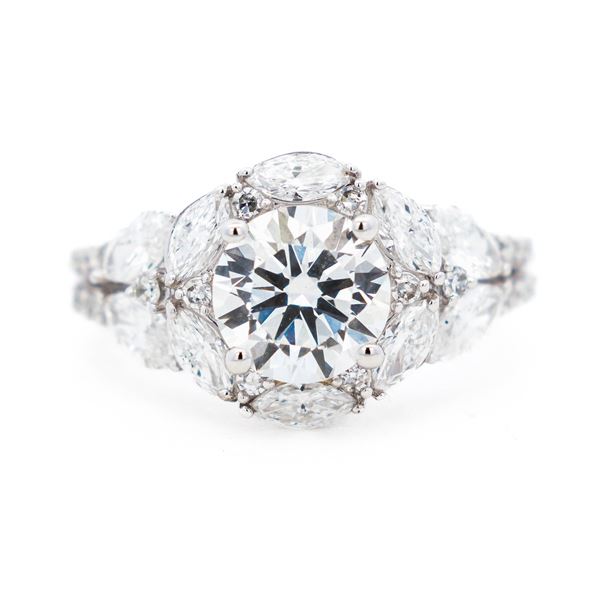 14KWG Antique Charm 3.50ctw/2.50ctr Round Brilliant Cut Diamond Ring, 7