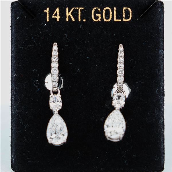 14KWG 2.00ctw Pear, Oval, and Round Brilliant Lab Diamond Drop Earrings