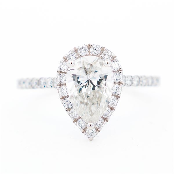 14KWG 2.00ctw/1.50ctr Pear Brilliant Lab Diamond Halo Ring, 7
