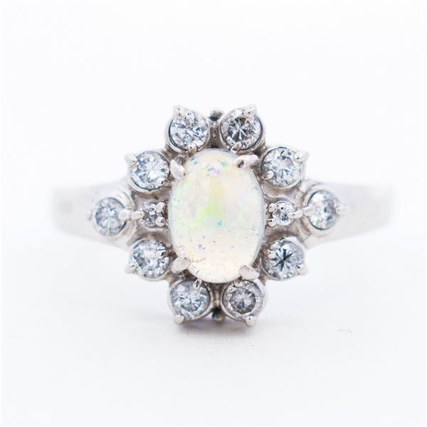 Pt900 .53ct Opal & .39ctw Natural Diamond Snowflake Halo Ring, sz 6.25