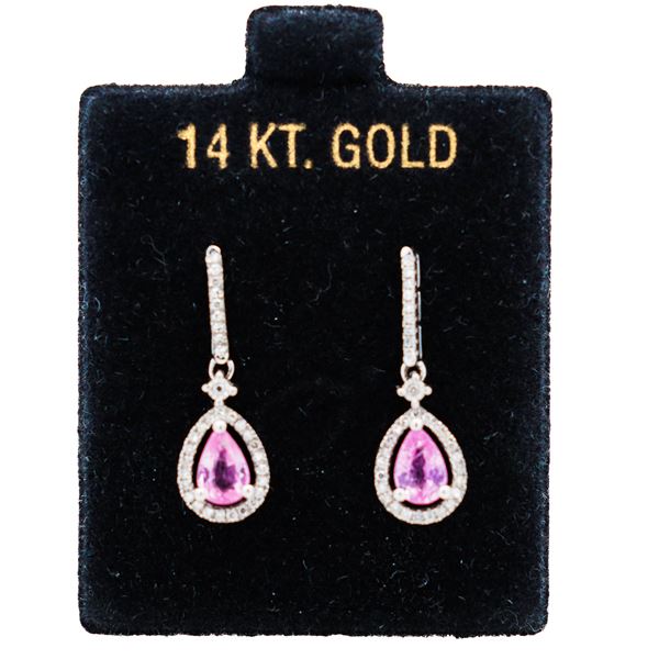 14KWG .95ct Pink Sapphire & Natural .20ctw Diamond Earrings