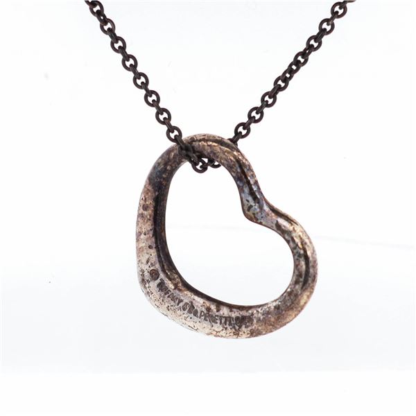 Sterling Tiffany & Co. Open Heart Necklace by Elsa Peretti 16"