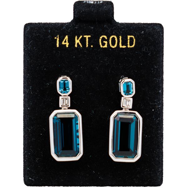 14KWG Effy 8.20ct London Blue Topaz & Natural Diamond Earrings
