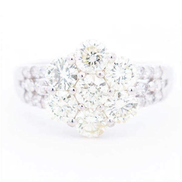 Pt900 2.00ctw Natural Diamond Floral Cluster Ring, 7.75