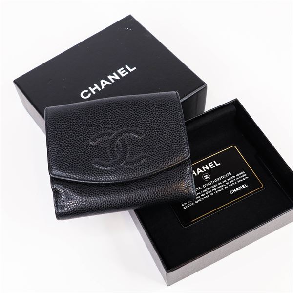 Chanel Caviar Leather Compact Wallet â€“ Black (6-Series) with Box & Card