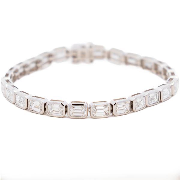 14KWG 13.00ctw Diamond Emerald Cut Bezel Set Lab Grown Tennis Bracelet 7"