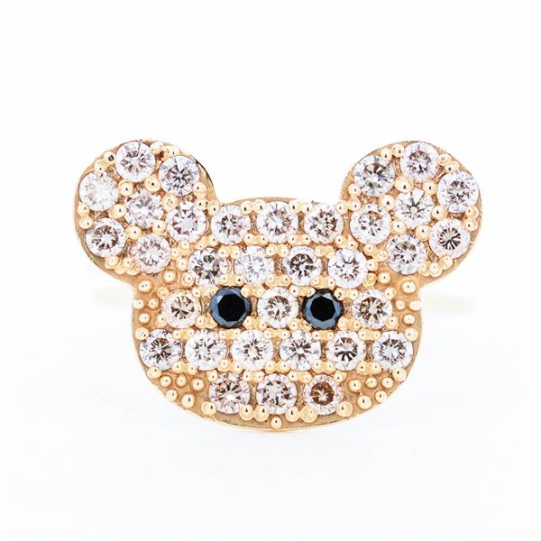 18KYG 1.00ctw Natural Diamond Bear/Mouse/Buddy Ring, sz 6.25