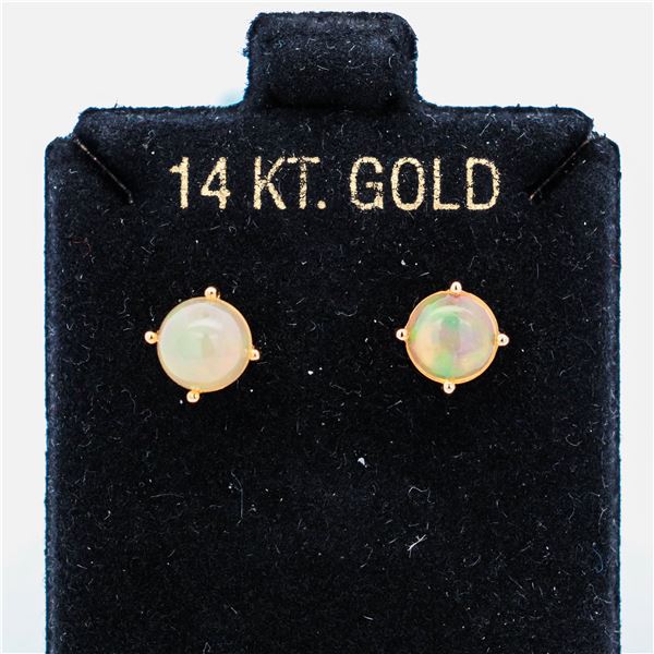 14KYG Effy 1.14ct Round Cabochon Opal Filigree Basket Studs