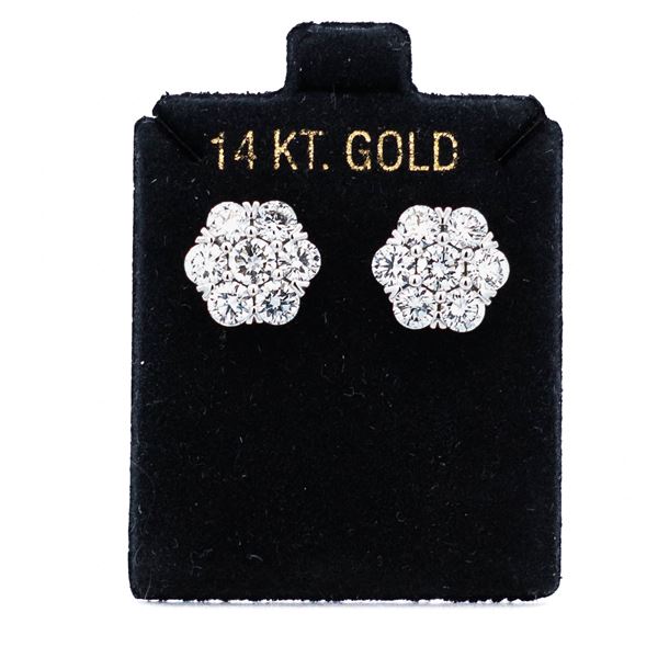 14KWG 3.00ctw Diamond Floral Cluster Earrings Lab Grown