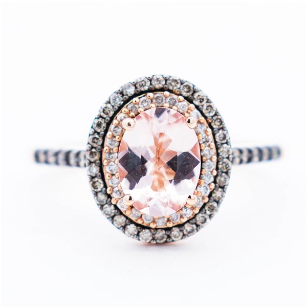 14KRG/Black Rhodium 1.15ct Morganite & .35ctw Natural Diamond Dress Ring, 7