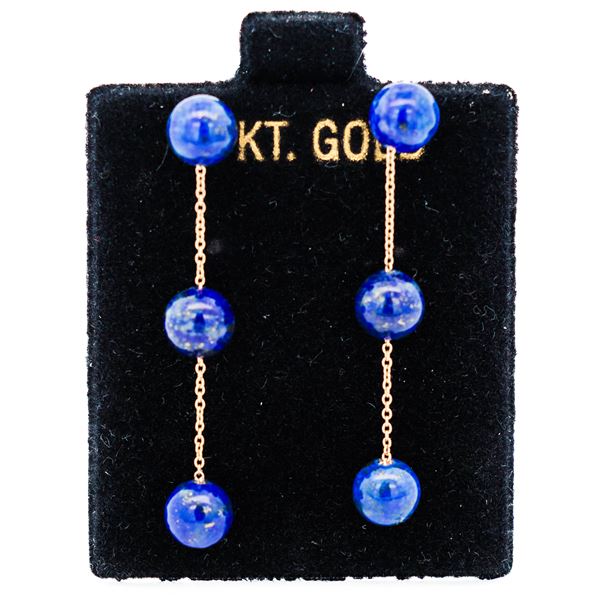 14KYG Effy Lapis Lazuli Beaded Dangle Earrings 1.5"