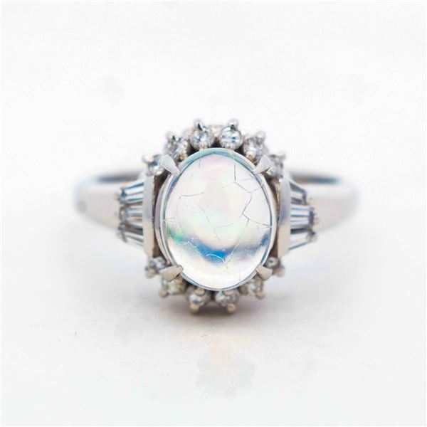 Pt'900 1.23ct Opal & .44ctw Natural Diamond Halo Ring, sz 5.5