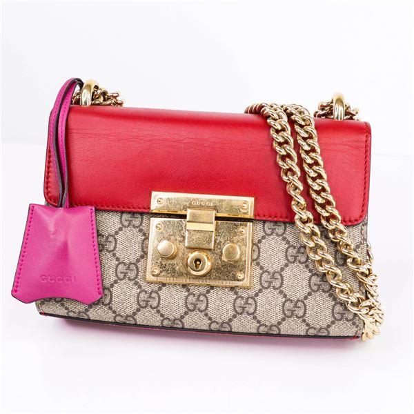 Gucci GG Supreme Monogram Calfskin Small Padlock Shoulder Bag in Rosette