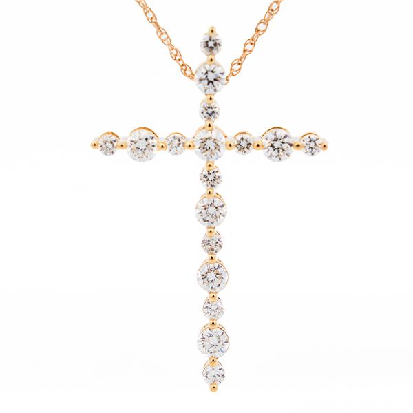 10K Yellow Gold 1.00ctw Diamond Cross Necklace Lab Grown 18"