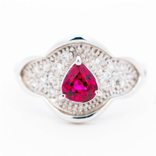 Pt900 GIA .75ct Thailand Ruby & .15ctw Natural Diamond Ring, 6.75