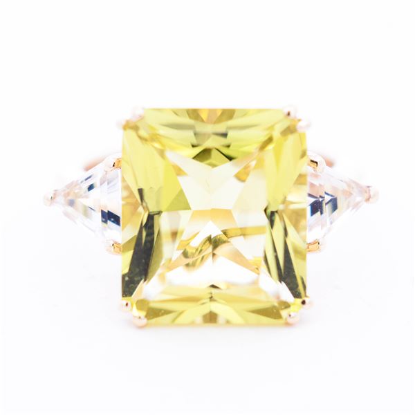 14KYG Effy 10.00ct Lemon Quartz & White Topaz Cocktail Ring, 7 Retail Tag $3,874.00
